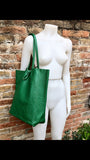 Shopper bag in GREEN. Genuine leather tote bag. Laptop bag, office bag to carry your tablet or books. Large carry all hobo bag. Soft leather