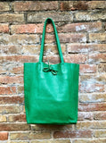 Shopper bag in GREEN. Genuine leather tote bag. Laptop bag, office bag to carry your tablet or books. Large carry all hobo bag. Soft leather