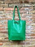 Shopper bag in GREEN. Genuine leather tote bag. Laptop bag, office bag to carry your tablet or books. Large carry all hobo bag. Soft leather