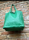 Shopper bag in GREEN. Genuine leather tote bag. Laptop bag, office bag to carry your tablet or books. Large carry all hobo bag. Soft leather