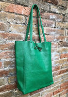 Shopper bag in GREEN. Genuine leather tote bag. Laptop bag, office bag to carry your tablet or books. Large carry all hobo bag. Soft leather