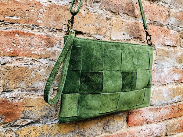 Green Suede Leather Bag. Cross Body Bag Shoulder Bag in 