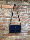 Suede leather bag in NAVY BLUE. Crossbody / shoulder bag in GENUINE leather. Small navy suede purse with adjustable strap and zipper.