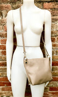 BEIGE leather bag. Light cafe au lait cross body / shoulder bag. Genuine leather purse with adjustable strap and zipper. Soft leather bag