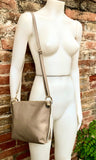 BEIGE leather bag. Light cafe au lait cross body / shoulder bag. Genuine leather purse with adjustable strap and zipper. Soft leather bag