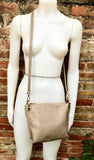 BEIGE leather bag. Light cafe au lait cross body / shoulder bag. Genuine leather purse with adjustable strap and zipper. Soft leather bag