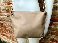 BEIGE leather bag. Light cafe au lait cross body / shoulder bag. Genuine leather purse with adjustable strap and zipper. Soft leather bag