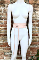 Wraparound belt in soft leather. Wrap belt in LIGHT PINK. Longer option. Genuine leather pink wrap belt. Boho dress belt, pink leather sash