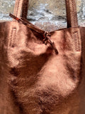 Tote leather bag in COPPER. Metallic effect genuine leather shopper. Large carry all bag for your laptop, books. COPPER soft leather purse.