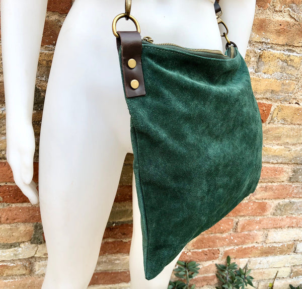 Green Suede Leather Bag. Cross Body Bag Shoulder Bag in 