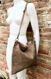 Light brown suede messenger bag: 1 GUITAR strap + 1 suede strap. Genuine leather crossbody / shoulder bag. Brown purse + embroidered strap