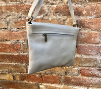 Cross body bag. BOHO grain leather bag in gray - BEIGE. Soft genuine grain leather. Crossover,boho messenger bag . Taupe gray small purse