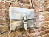 Cross body bag. BOHO grain leather bag in gray - BEIGE. Soft genuine grain leather. Crossover,boho messenger bag . Taupe gray small purse