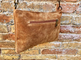 Crossbody bag. Camel BROWN boho suede leather purse with bronze color tacks Genuine suede leather messenger bag. Saddle brown crossbody bag