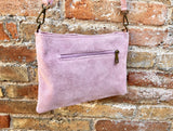 Crossbody bag. Light PINK boho suede leather purse with bronze color tacks Genuine suede leather messenger bag. Pink suede crossbody bag