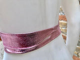 Metallic shine light pink genuine leather bag + obi belt. Small shoulder / crossbody bag + belt set. Pink party purse + waist belt