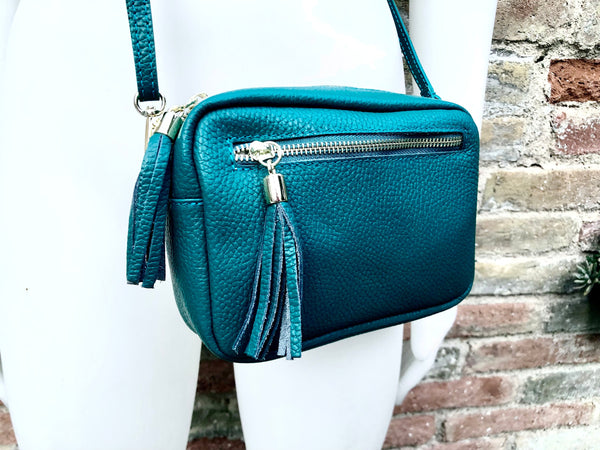 Small Teal Leather Crossbody Purse