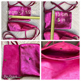 Metallic shine hot pink genuine leather bag + obi belt. Small shoulder / crossbody bag + belt set. Pink party purse + wraparound belt