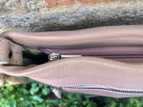 Light pink leather bag. Soft genuine leather messenger bag with tassel. Soft pink crossbody bag. Pink leather purse with zippers