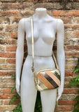 Small party bag in metallic shine leather. Black, golden pink + beige cross body or shoulder bag in GENUINE leather Glitter 70s disco style