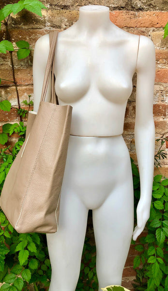 Beige TOTE leather bag. Soft GENUINE leather bag. Large beige leather –  Handmade suede bags by Good Times Barcelona