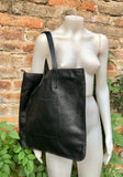 BLACK shoulder leather bag with zipper. Genuine leather shopper bag. Large BLACK tote bag for your laptop, books. Black leather purse.