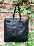 BLACK shoulder leather bag with zipper. Genuine leather shopper bag. Large BLACK tote bag for your laptop, books. Black leather purse.