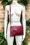 Small leather bag in burgundy. GENUINE leather crossbody bag. Wine red purse with zipper and remomable wistlet. Dark red leather bag