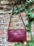 Small leather bag in burgundy. GENUINE leather crossbody bag. Wine red purse with zipper and remomable wistlet. Dark red leather bag