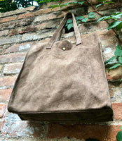 Tote suede leather bag in light brown .Soft natural genuine leather shopper bag. Taupe suede shopper. Blue shoulder bag. Tan suede purse