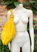 Yellow suede slouchy bag with ZIPPER + lining. Soft natural suede shopper, genuine leather bag. yellow suede purse .Hobo suede bag