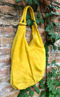 Yellow suede slouchy bag with ZIPPER + lining. Soft natural suede shopper, genuine leather bag. yellow suede purse .Hobo suede bag