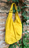 Yellow suede slouchy bag with ZIPPER + lining. Soft natural suede shopper, genuine leather bag. yellow suede purse .Hobo suede bag