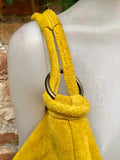 Yellow suede slouchy bag with ZIPPER + lining. Soft natural suede shopper, genuine leather bag. yellow suede purse .Hobo suede bag