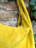 Yellow suede slouchy bag with ZIPPER + lining. Soft natural suede shopper, genuine leather bag. yellow suede purse .Hobo suede bag