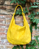 Yellow suede slouchy bag with ZIPPER + lining. Soft natural suede shopper, genuine leather bag. yellow suede purse .Hobo suede bag