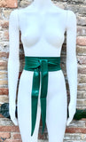 GREEN obi belt. Wrap belt in soft genuine leather. Wraparound waist belt. Wide style. Boho dress belt in green.