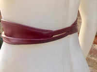 Burgundy obi belt in soft leather. Narrow style. Wine RED Wrap belt. Wraparound waist belt in genuine leather. Dark RED boho wide dress belt