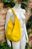 Yellow suede slouchy bag with ZIPPER + lining. Soft natural suede shopper, genuine leather bag. yellow suede purse .Hobo suede bag