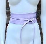 Light purple obi belt in soft genuine leather. LONGER option. Wrap belt in mauve. Wraparound waist belt in lavender genuine leather.