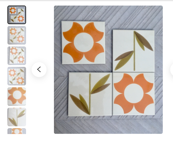 Special listing for Melanie: vintage 70s tiles. Unused geometric floral tiles in orange, green, brown